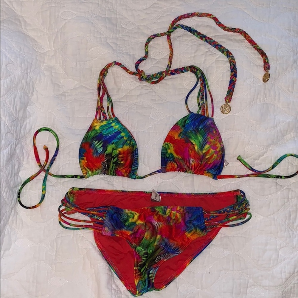 New Lulu fama birds feather colorful print bikini